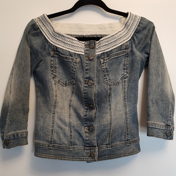 LUISA SPAGNOLI Denim Jacket With Popping Elastic Collar - Picture 7 of 7